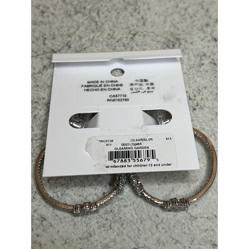 Nwt Kate Spade gleaming garden silvertone rhinestone flower hoops earrings - Picture 3 of 6